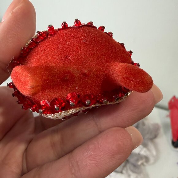 Vtg Mrs Claus Christmas Ornament 1960s-1970s Mod Red Sequin Beads Art Flocked - Picture 11 of 14